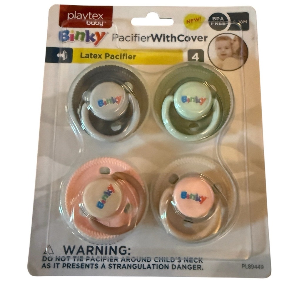 Playtex Baby Binky Latex Pacifiers 4 Pack With Covers BPA Free New Sealed